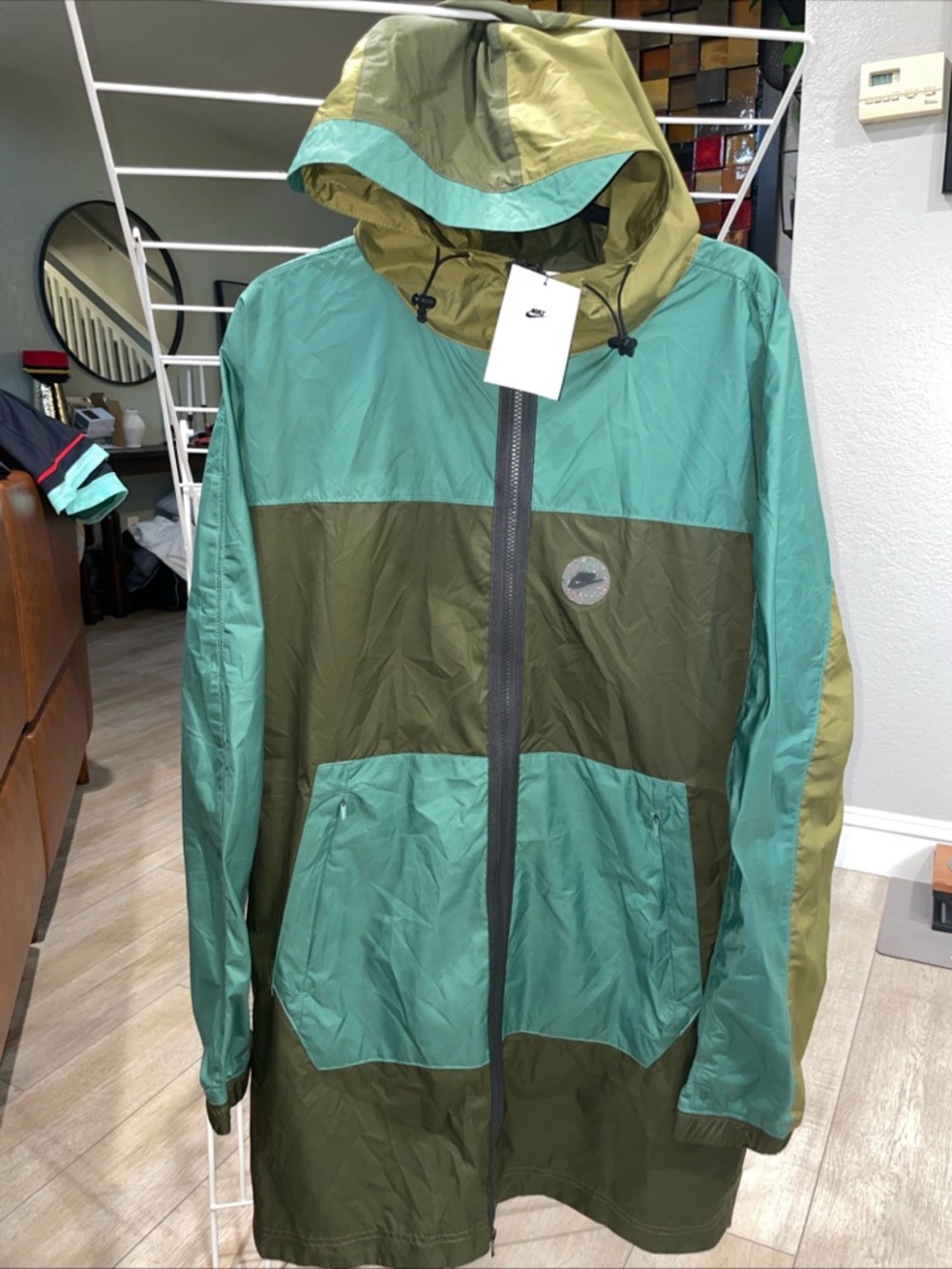 Nike Teal and Olive Colorblock Hooded Windbreaker